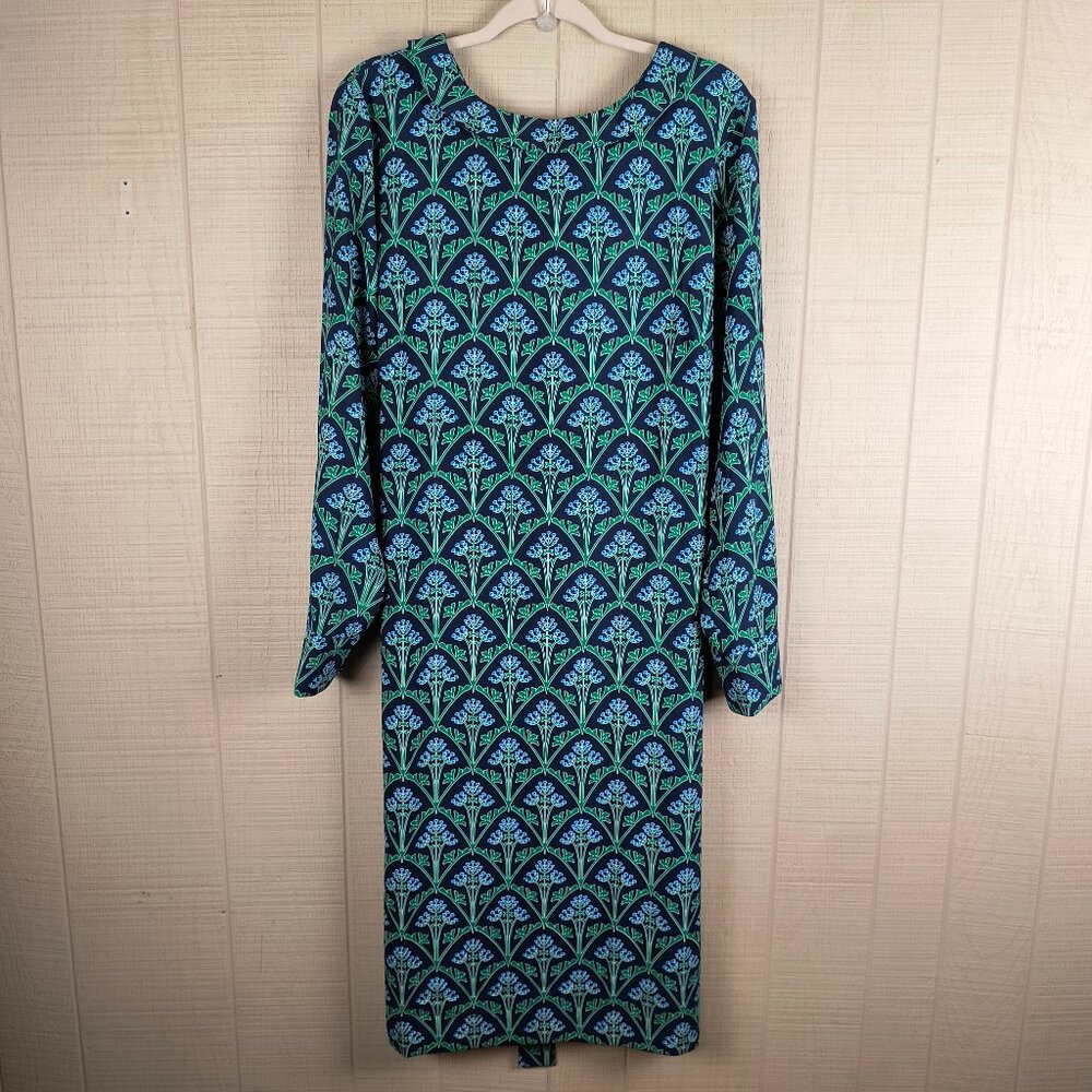 Boden Blue Print Dress Long Sleeve Belted Knee Length